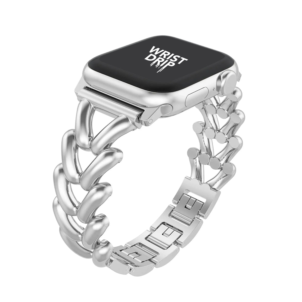 Silver women’s stainless steel Apple Watch band – elegant, stylish design