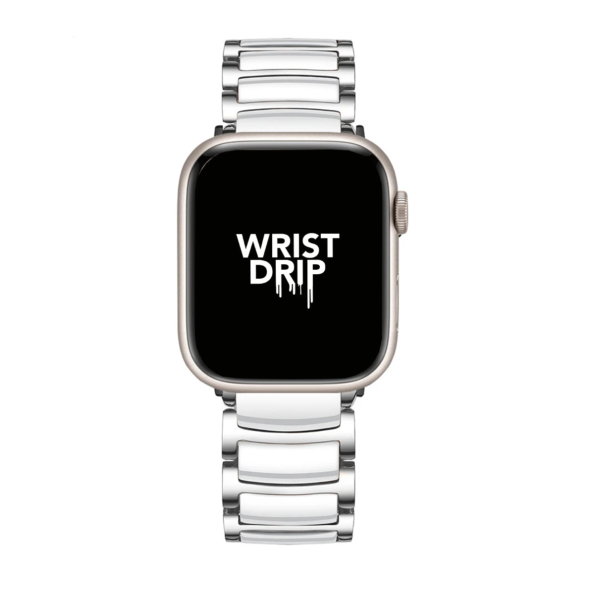 Silver and white women’s ceramic Apple Watch band – elegant, stylish design