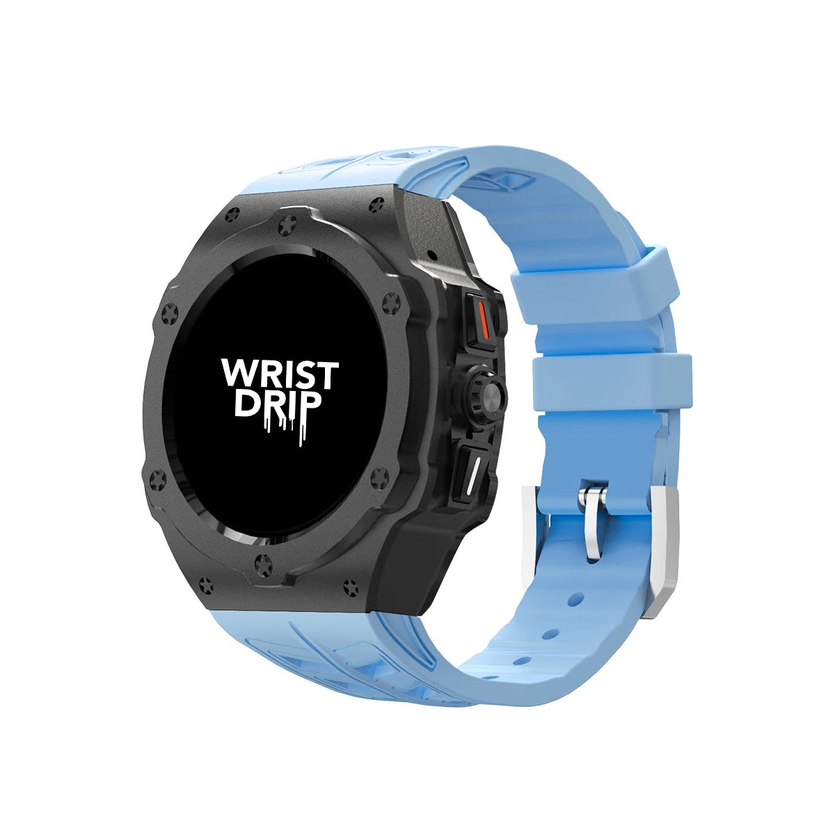 Sky Blue silicone and black metal Samsung Galaxy Ultra watch band – durable strap for everyday wear