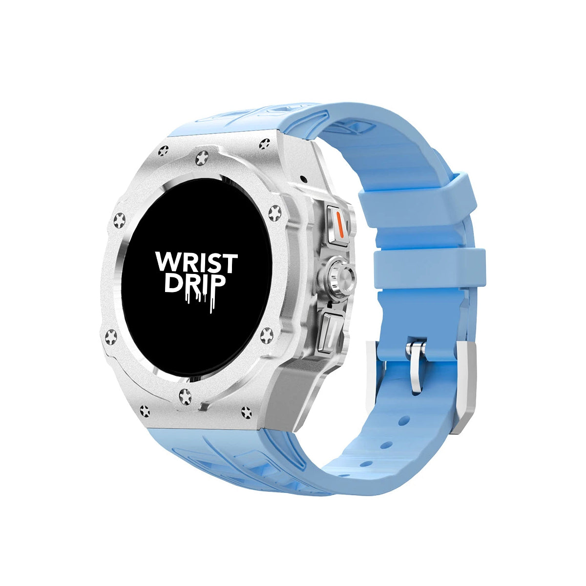 Sky Blue silicone and silver metal Samsung Galaxy Ultra watch band – durable strap for everyday wear