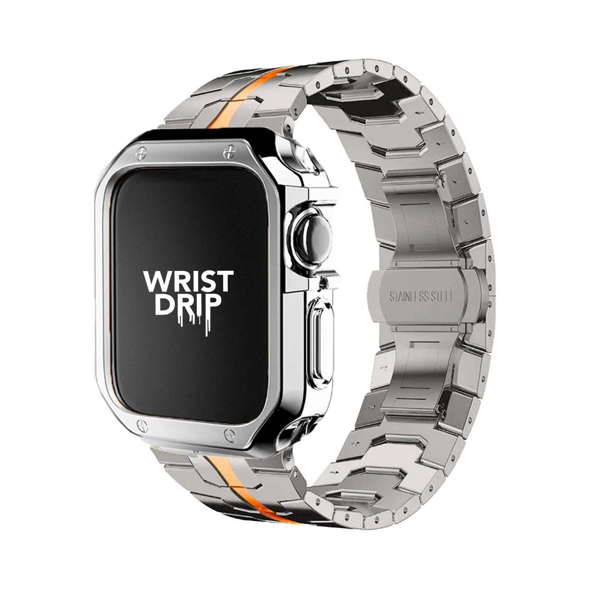 Titan orange stainless steel Apple Watch band and case – premium protection with stylish design