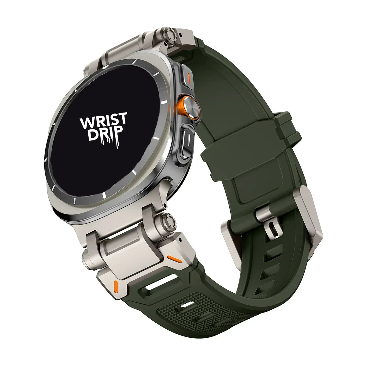 Titanium and green silicone and stainless steel Samsung Galaxy Ultra watch band – durable, stylish strap