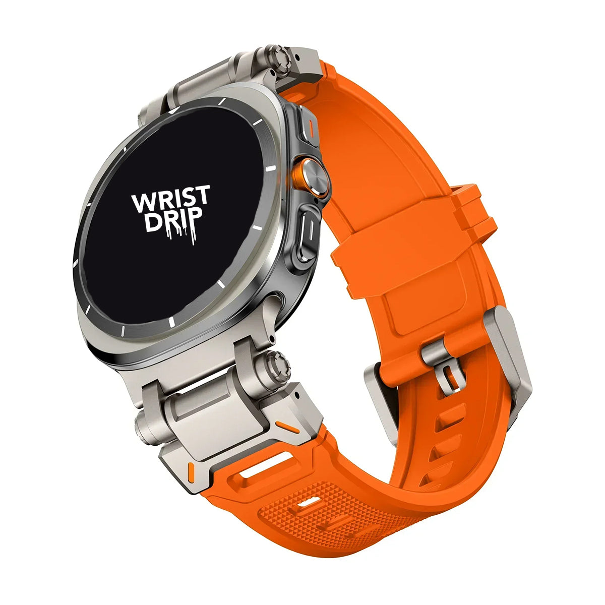 Titanium and orange silicone and stainless steel Samsung Galaxy Ultra watch band – durable, stylish strap