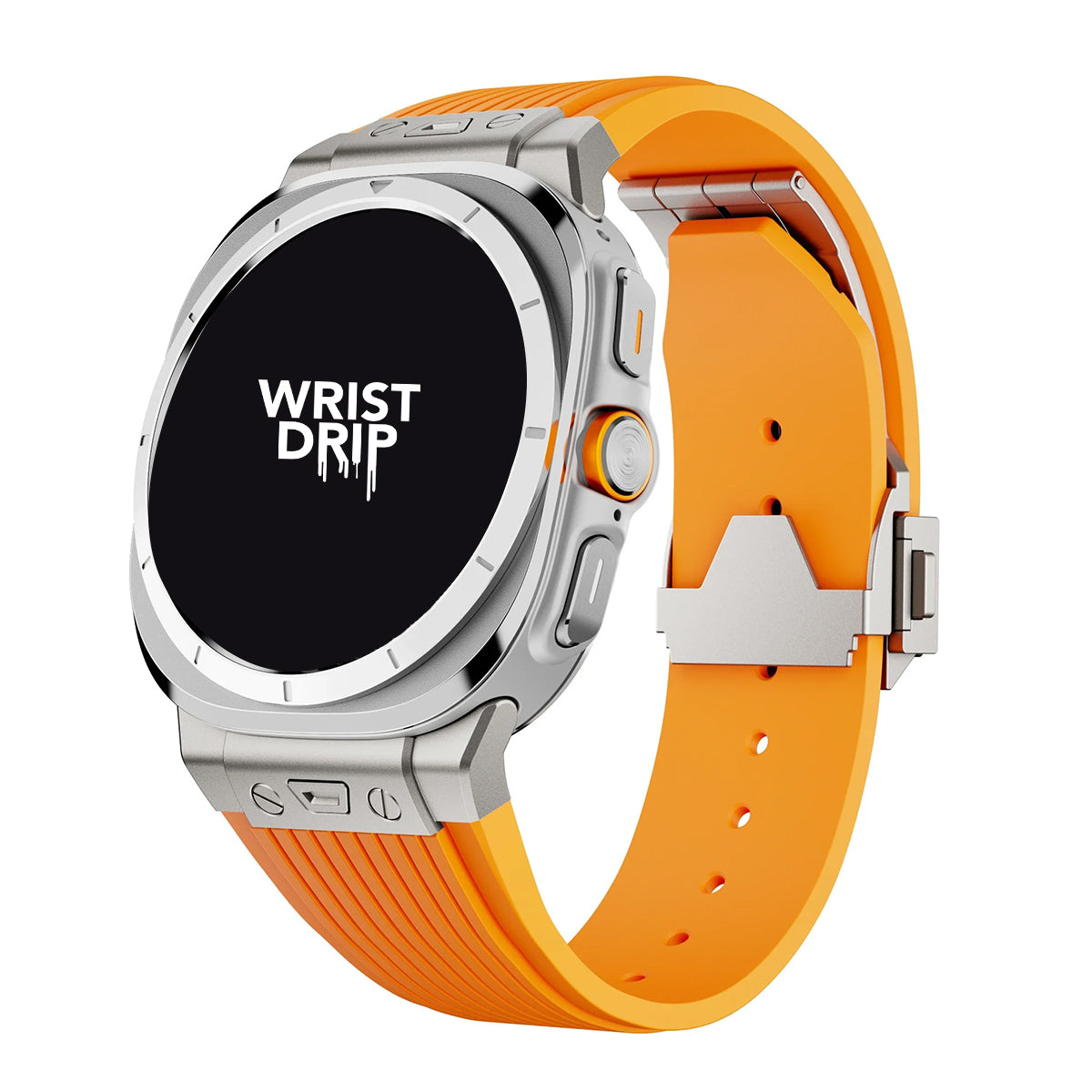 Titanium and orange silicone and stainless steel Samsung Galaxy Ultra watch band – durable strap