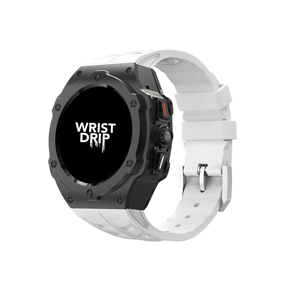 White silicone and black metal Samsung Galaxy Ultra watch band – durable strap for everyday wear