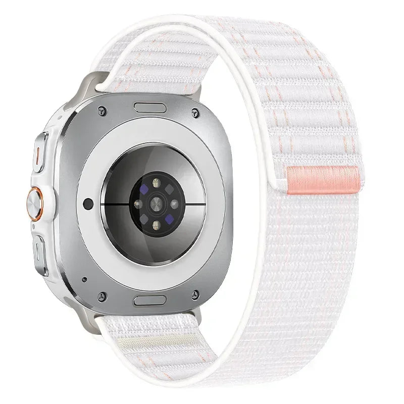 White nylon loop Samsung Galaxy Ultra watch band – lightweight, adjustable fit