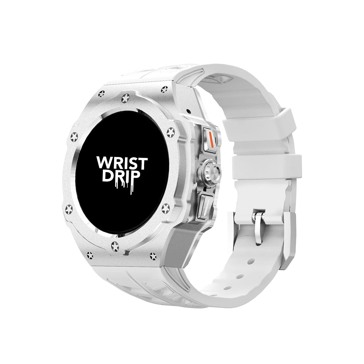 White silicone and silver metal Samsung Galaxy Ultra watch band – durable strap for everyday wear