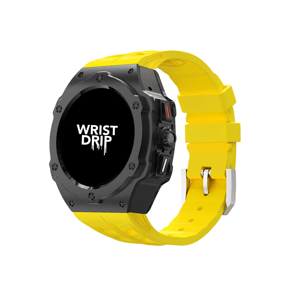 Yellow silicone and black metal Samsung Galaxy Ultra watch band – durable strap for everyday wear