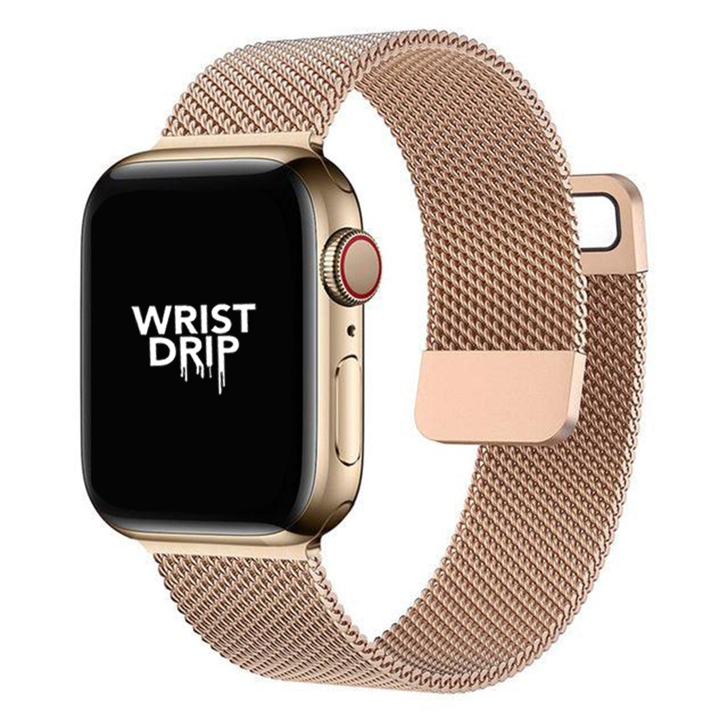 Rose gold magnetic metal loop Apple Watch strap – elegant and stylish with a feminine touch.