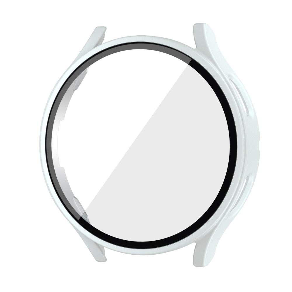 White tempered glass protector for Samsung Galaxy Watch – clean and elegant finish.